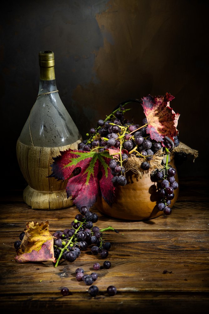 Rustic Wine and Grapes by Felice Angelino