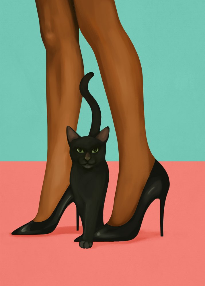 Black Cat High Heels by Flow Line