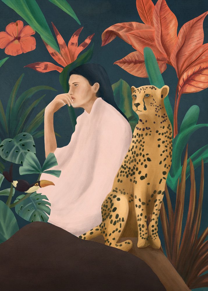 Thoughtful Woman Jungle Cheetah by Flow Line