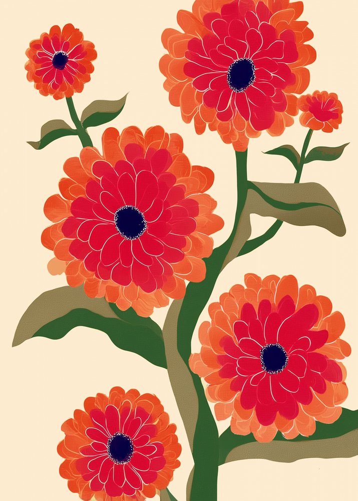 Vibrant Red Blooms by Flow Line