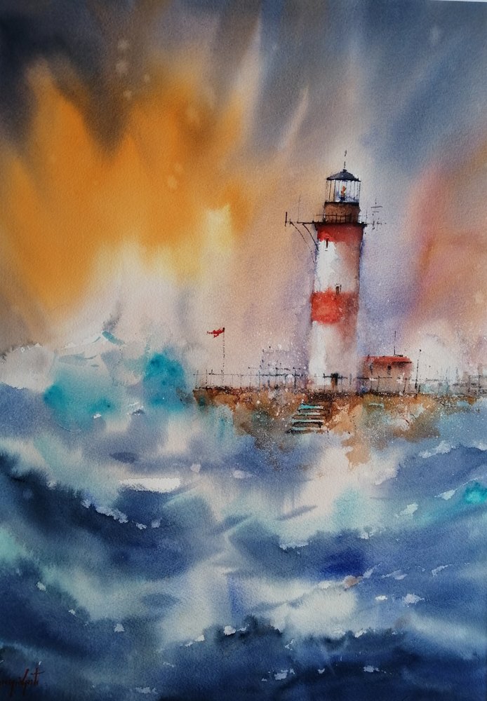 Lighthouse Golden Storm by Giorgio Gosti