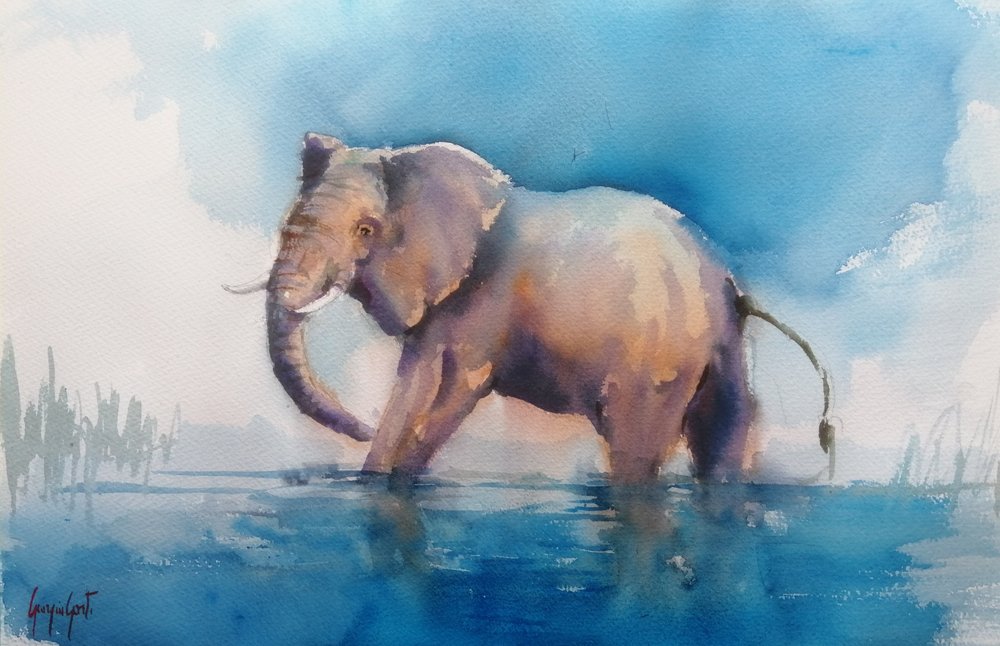 Majestic Elephant Wading by Giorgio Gosti