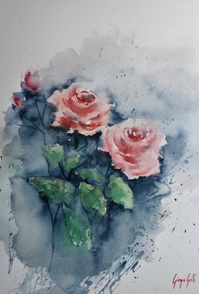 Pink Watercolor Roses by Giorgio Gosti
