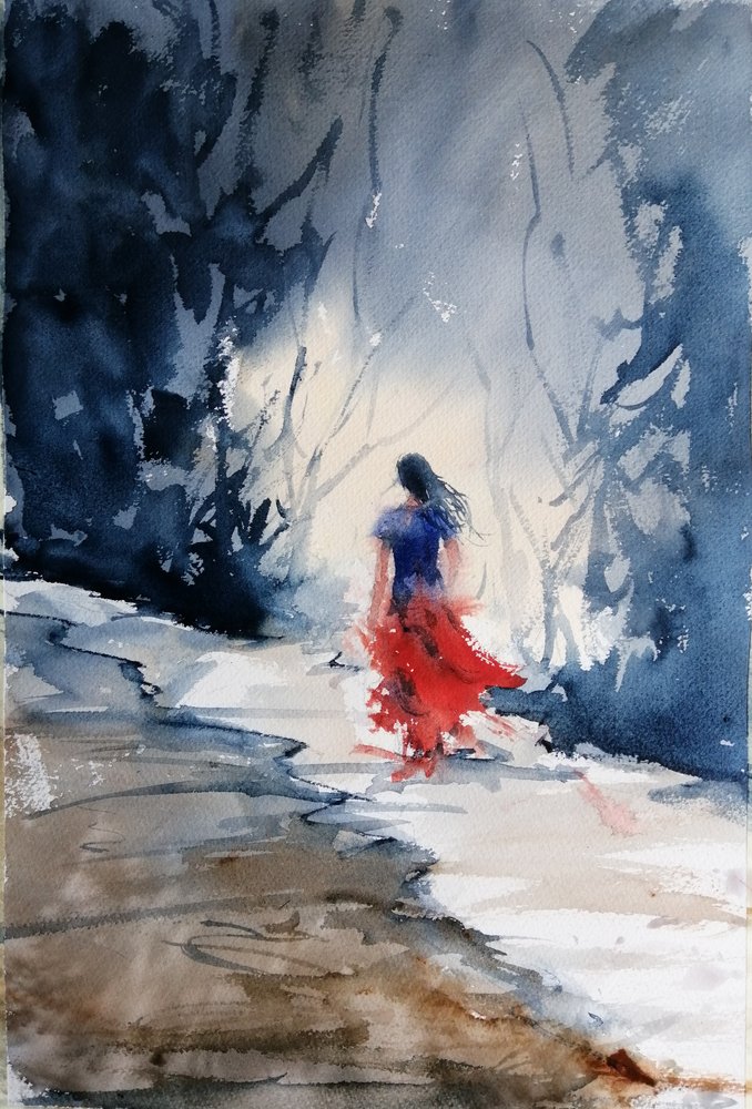 Red Dress Winter Forest by Giorgio Gosti