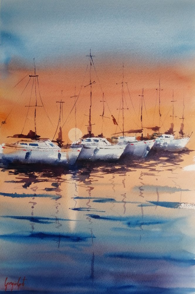 Sailboats At Sunset by Giorgio Gosti