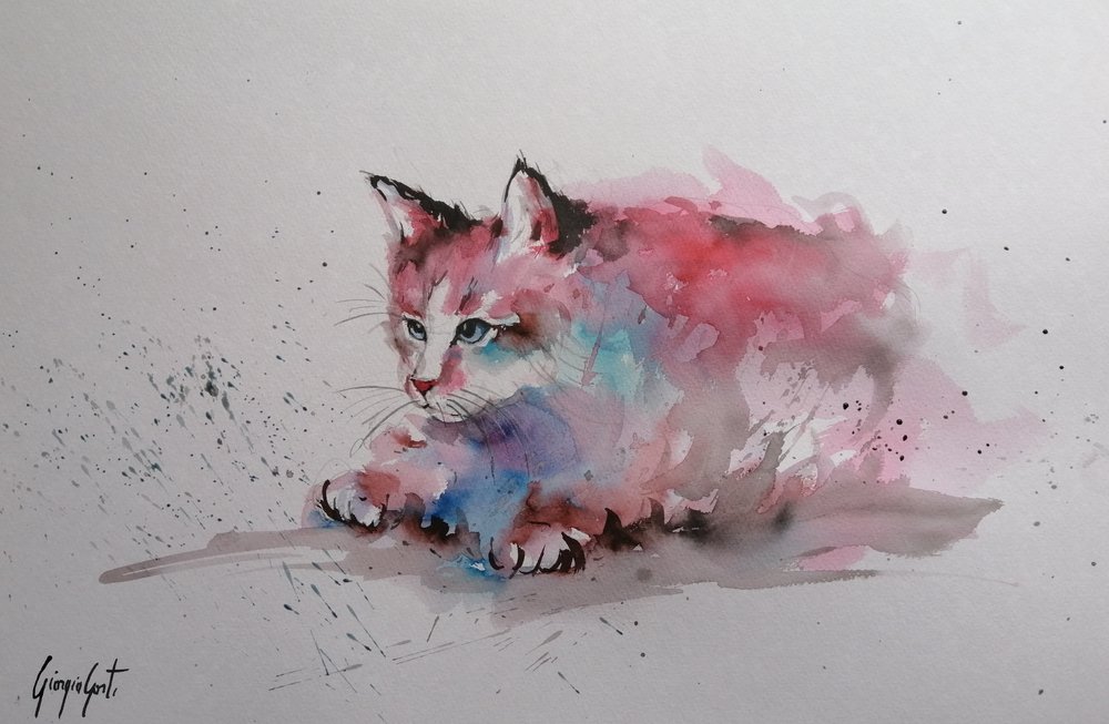 Watercolor Kitten Splash by Giorgio Gosti
