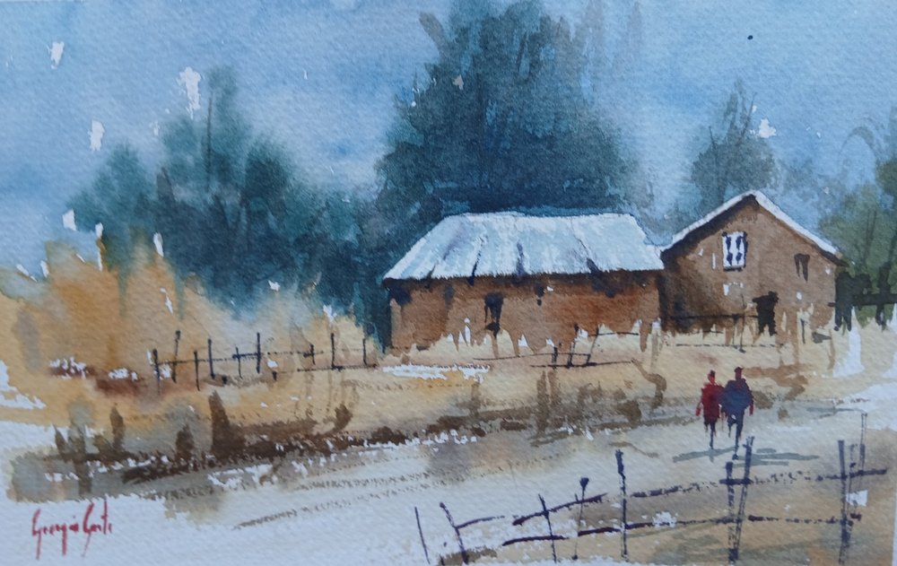 Winter Path To Cabins by Giorgio Gosti