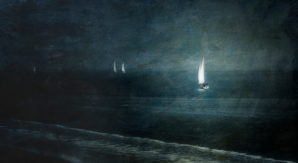 Sailboats At Night by Greetje van Son
