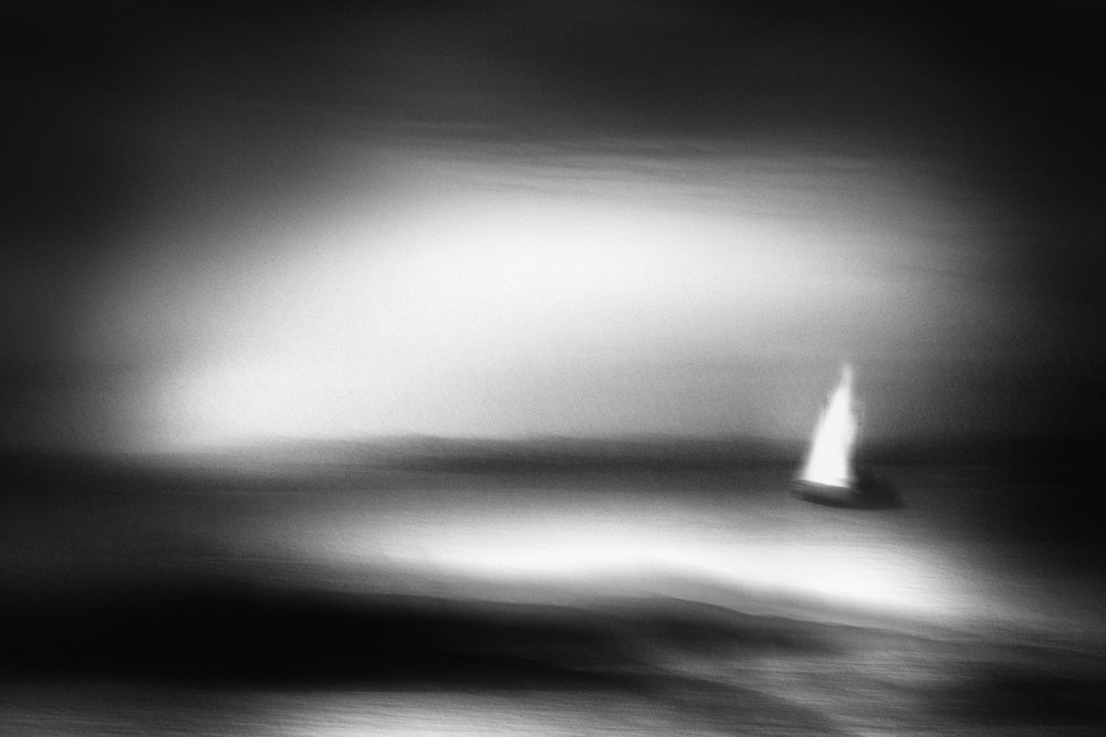 Lone Sailboat Serene Sea by Gustav Davidsson