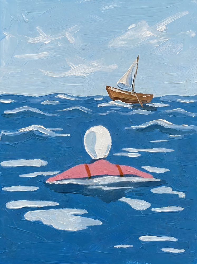 Swimmer and Distant Boat by HUGO