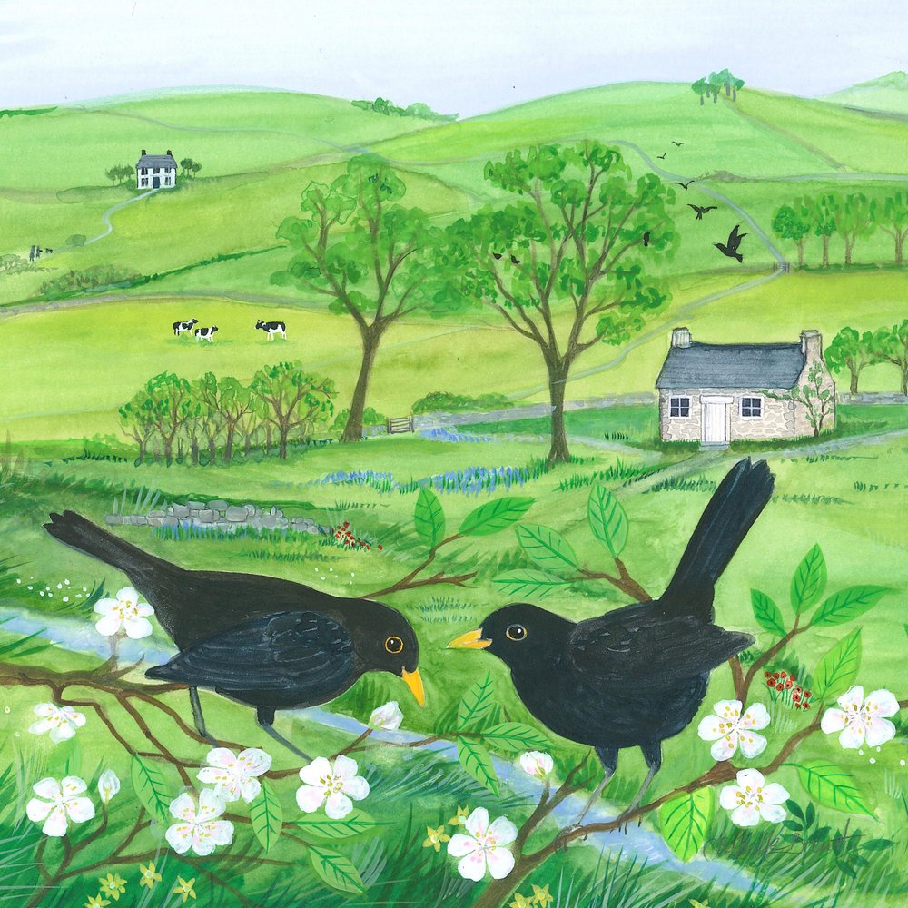 Blackbirds and Blossom by Isabelle Brent
