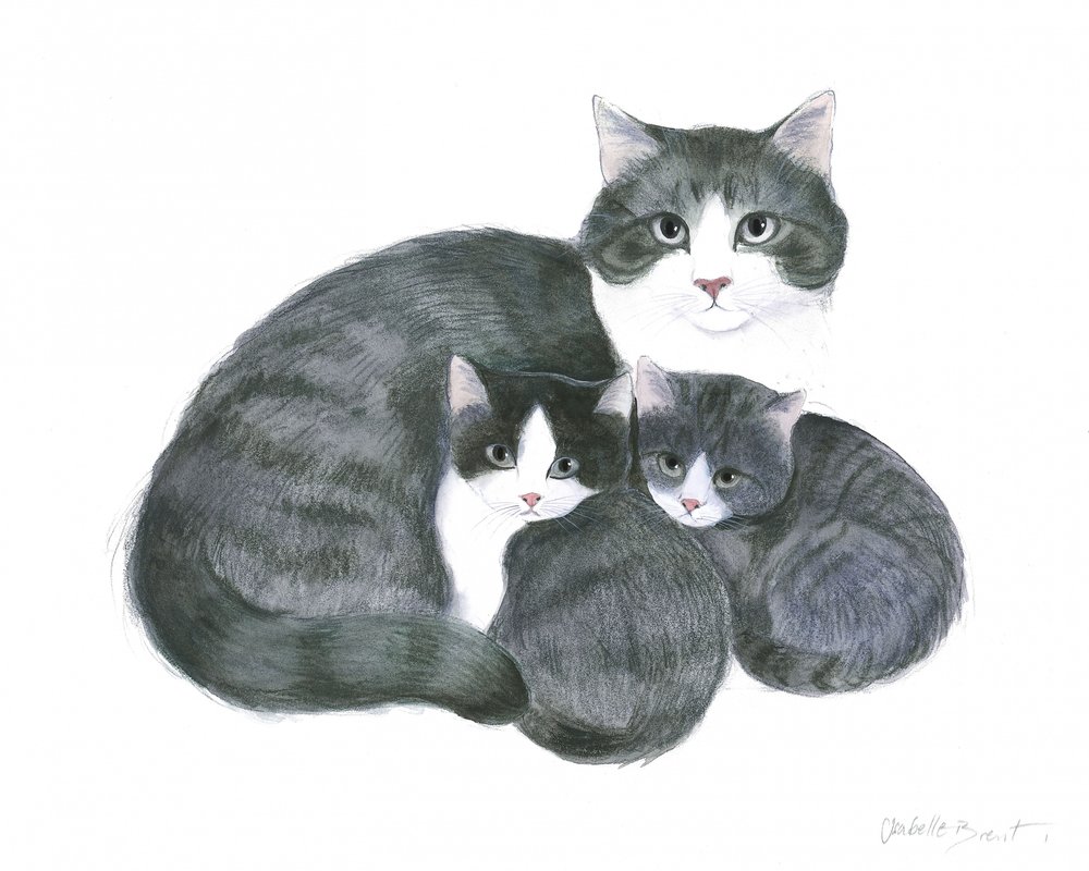 Cat and Two Kittens by Isabelle Brent