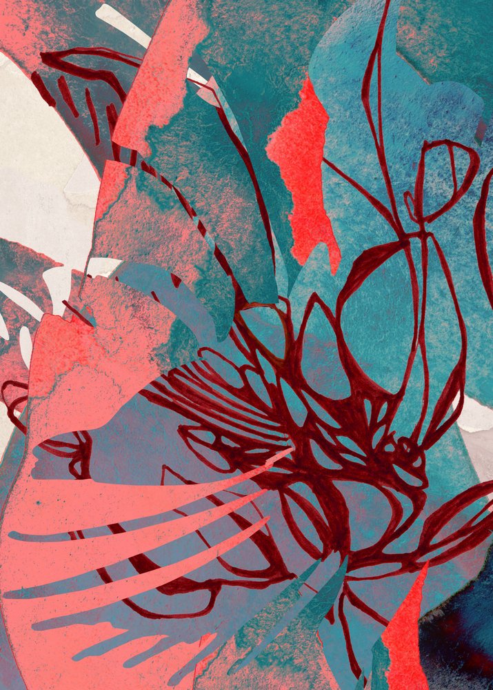 Coral Teal Organic Flow by Jenja Braun