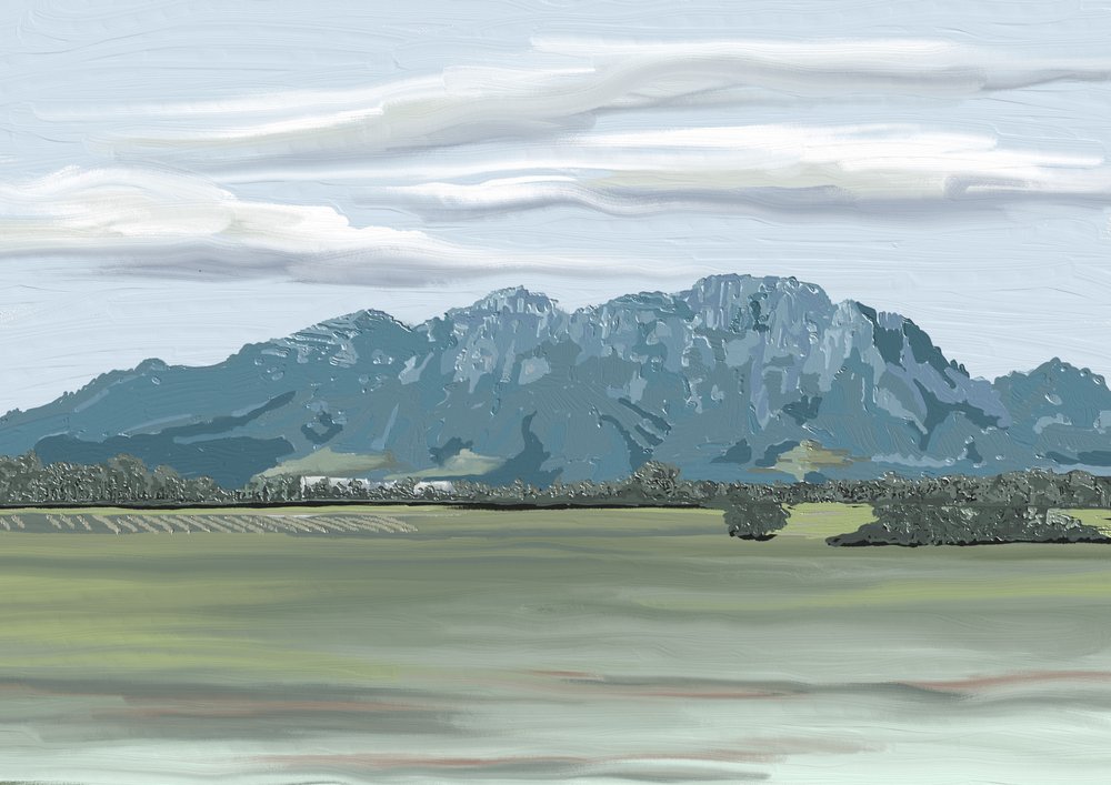 Distant Mountain Landscape by Jenna Alheit