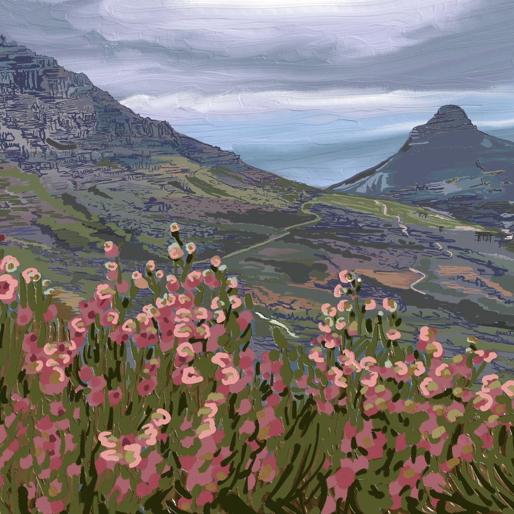Pink Flowers Mountain View by Jenna Alheit