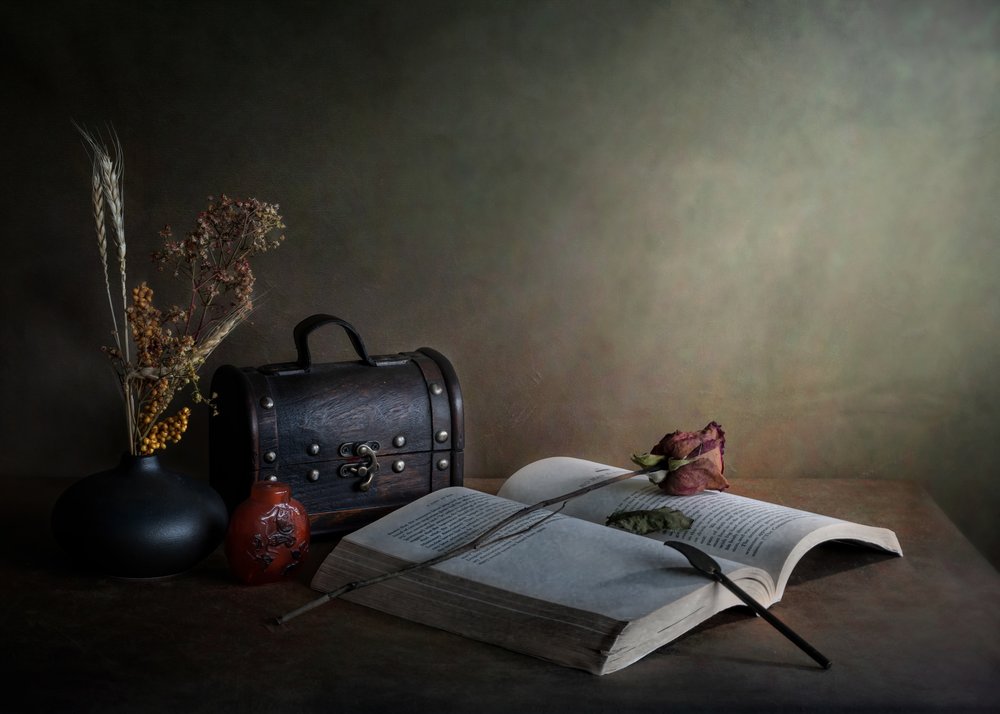 Dried Rose and Book by Jie Fischer