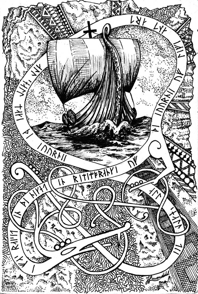 Norse Runic Longship by Johan Liewendahl