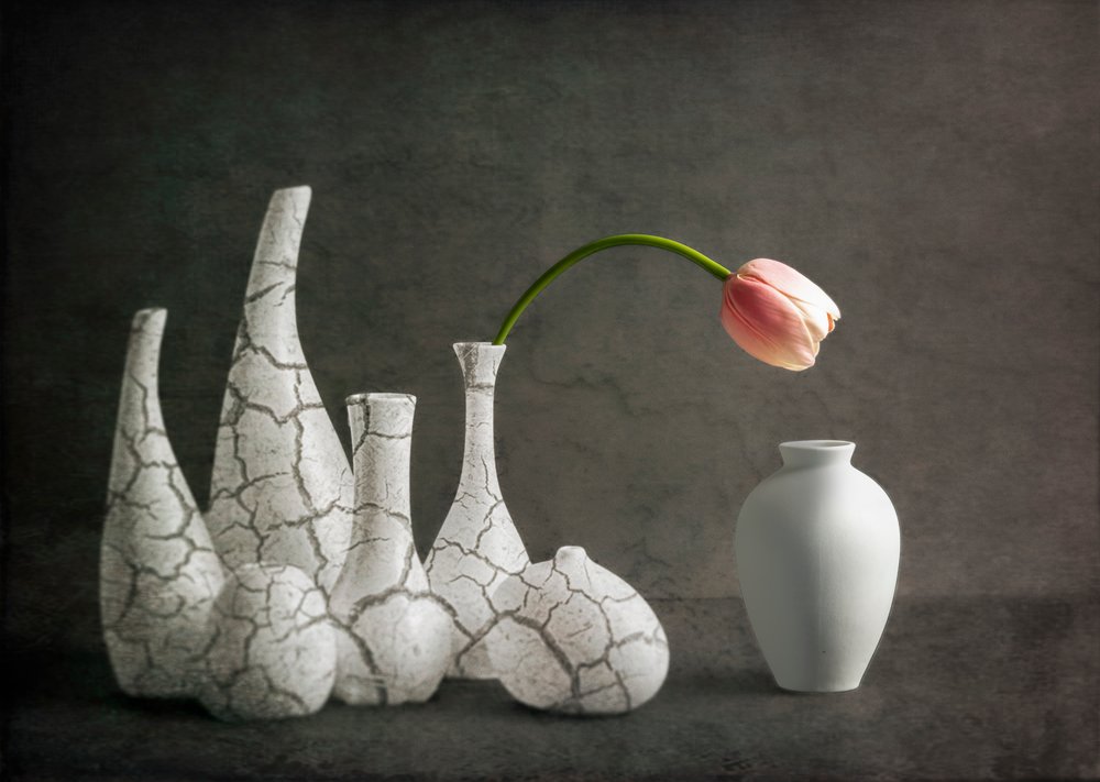 Pink Tulip Cracked Vases by John-Mei Zhong
