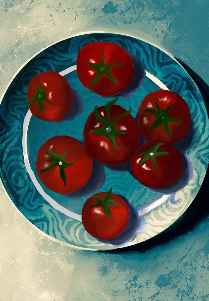 Vibrant Tomatoes Still Life by Josie George