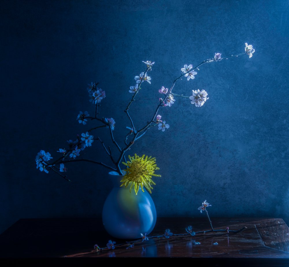 Blue Blossoms And Vase by Judy Tseng