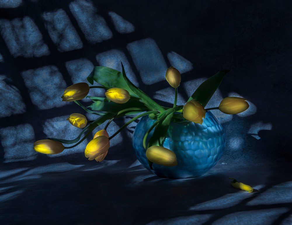 Luminous Tulips Blue Vase by Judy Tseng