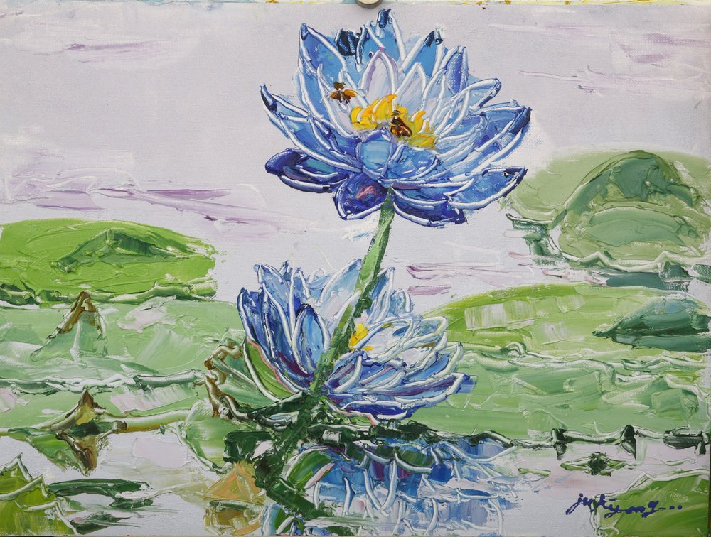 Bees on Blue Lotus by Jukyong Park