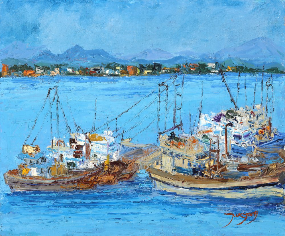 Blue Harbor Fishing Boats by Jukyong Park