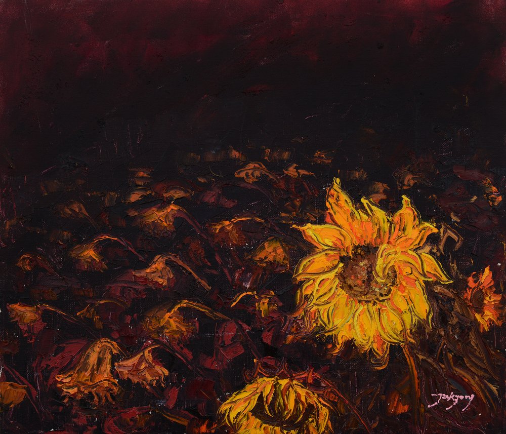 Dark Glowing Sunflowers by Jukyong Park