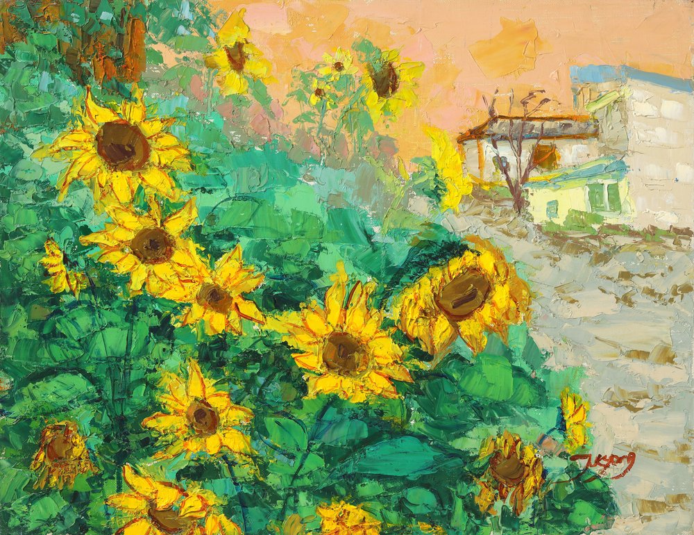 Sunflowers and City by Jukyong Park