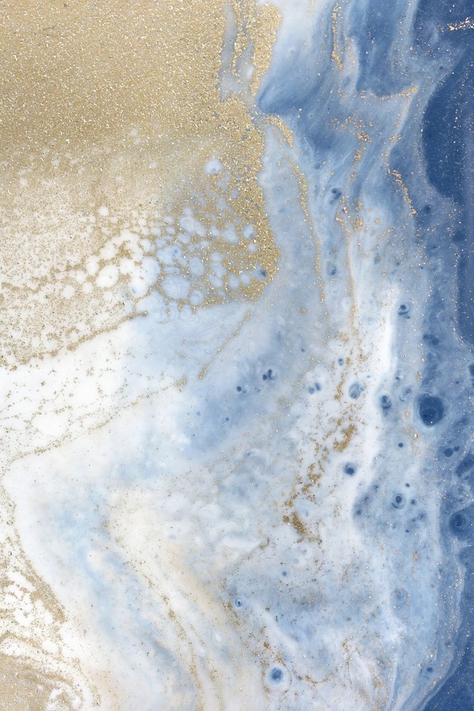 Swirling Blue and Gold Patterns Resemble a Cosmic Landscape by Julia Contacessi