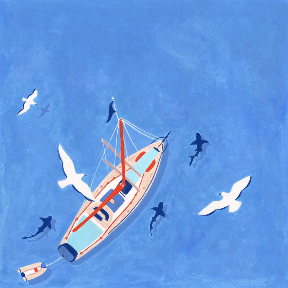 Sailboat Ocean Sharks by Julie Lesouef