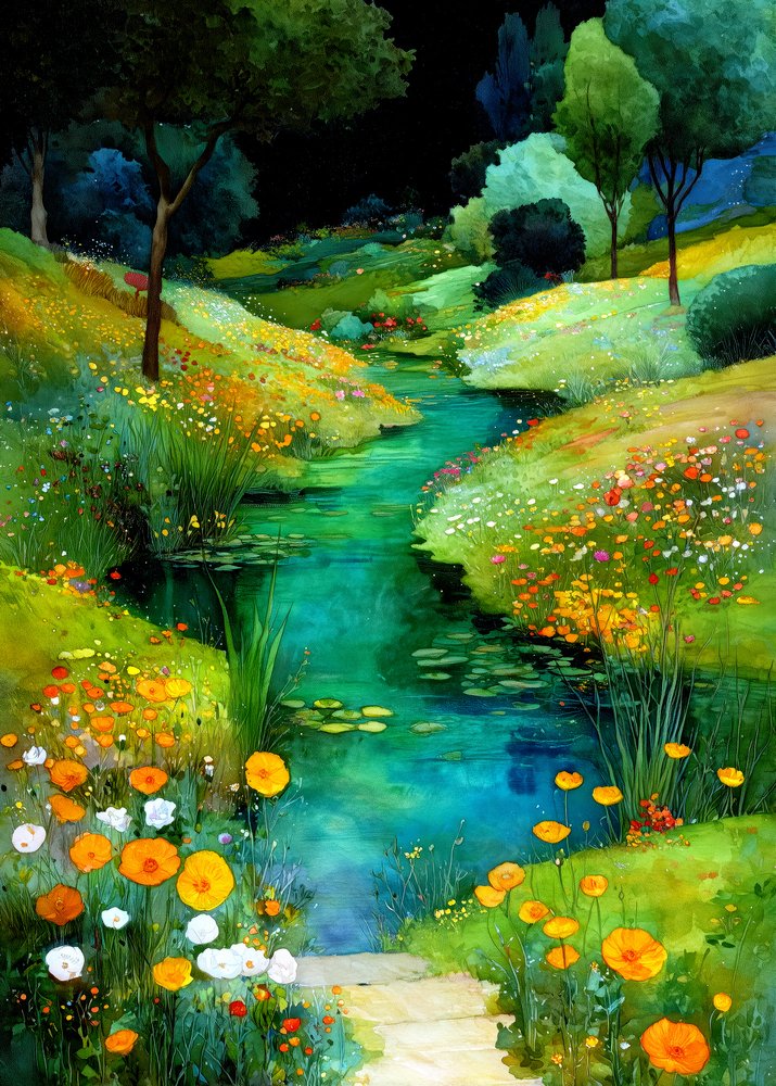 Enchanting Garden Stream by Justyna Jaszke