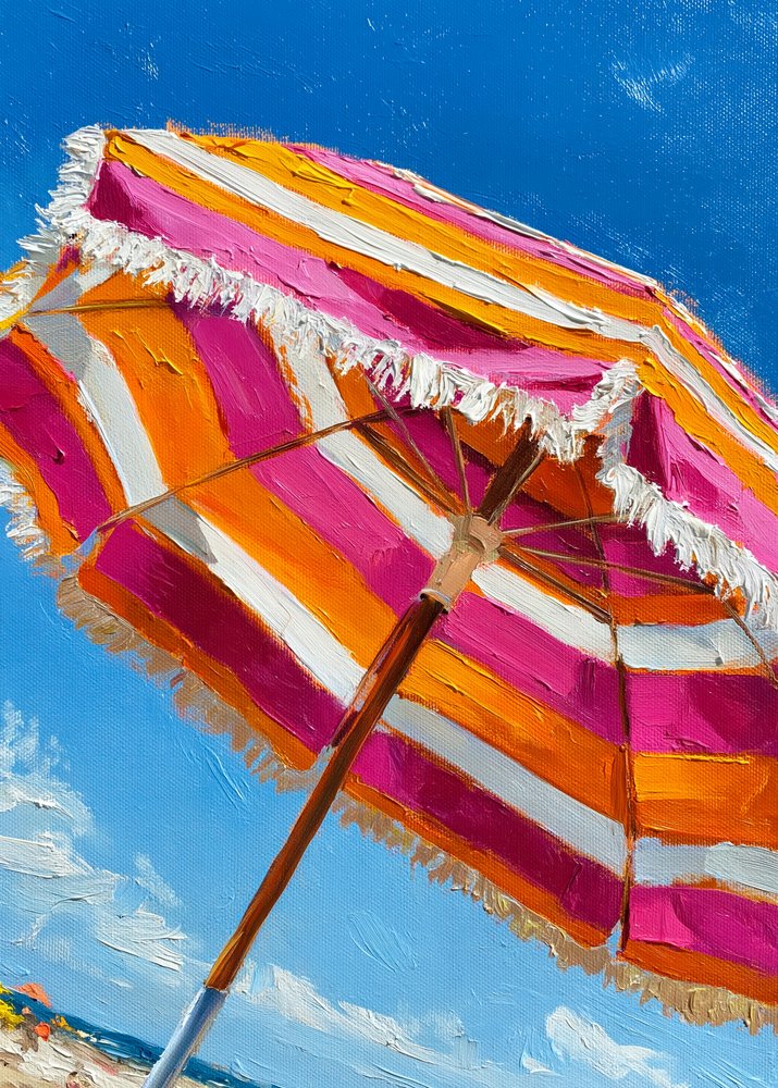 Pink Orange Beach Umbrella by Justyna Jaszke