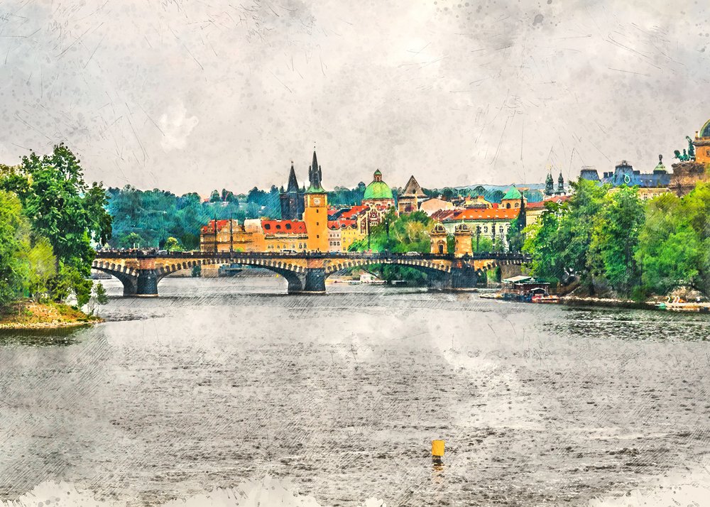 Prague River Cityscape by Justyna Jaszke