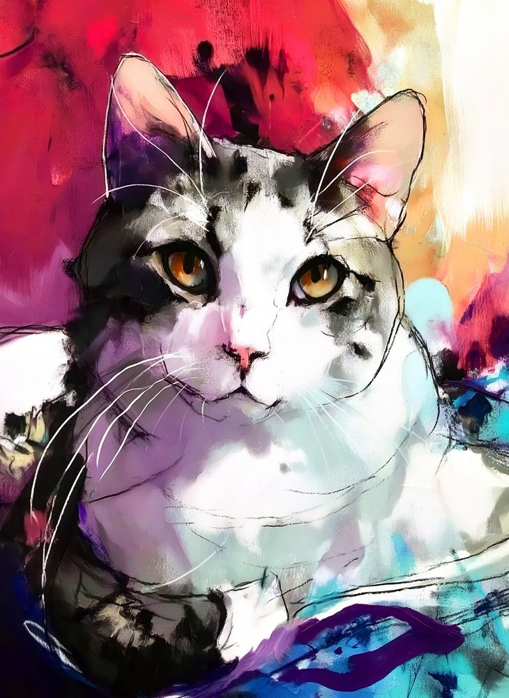 Vibrant Cat Painting by Justyna Jaszke