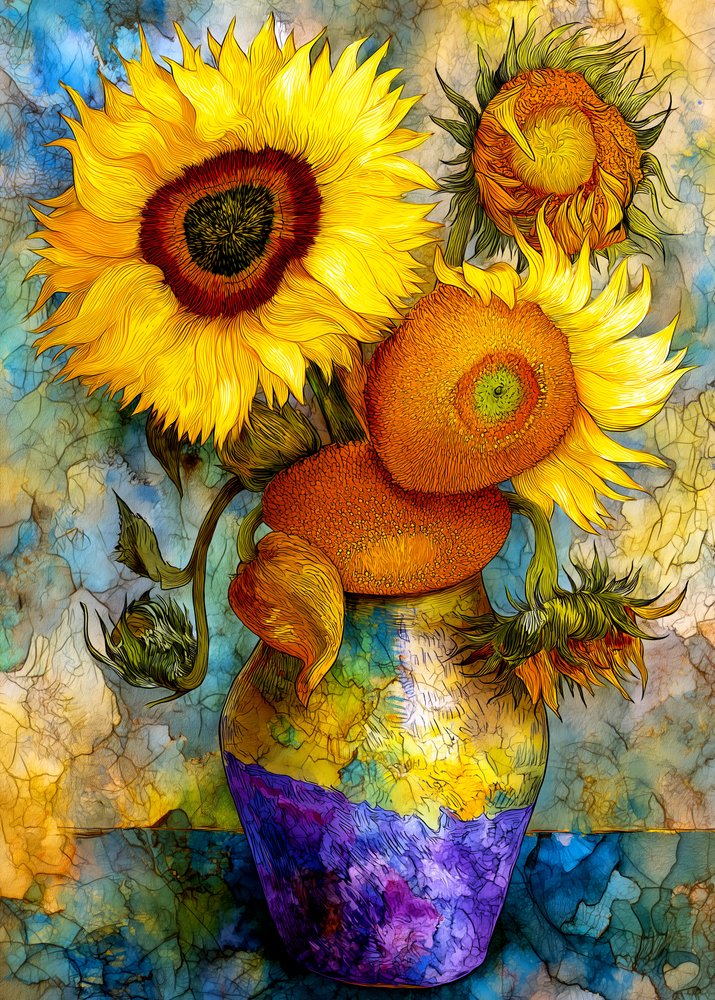 Vibrant Sunflower Still Life by Justyna Jaszke