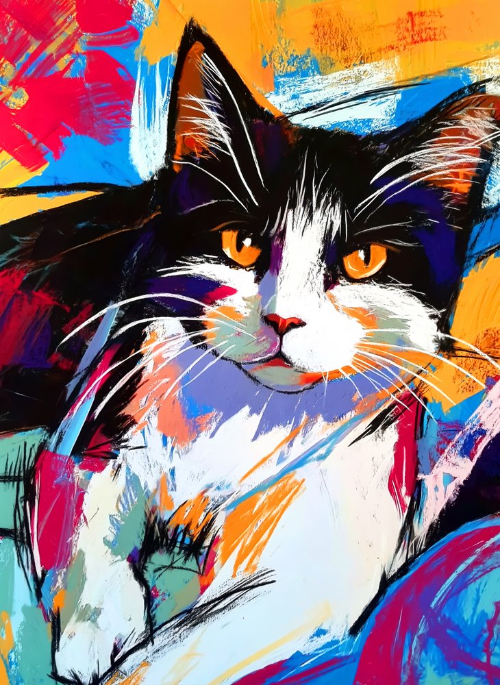 Vibrant Tuxedo Cat by Justyna Jaszke