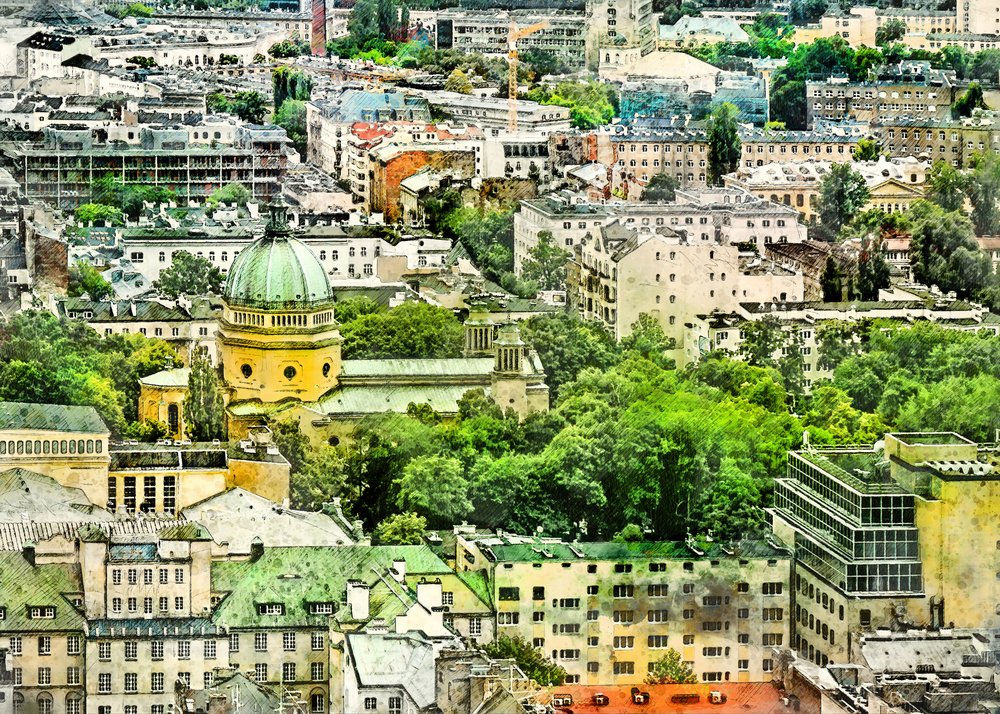 Warsaw City Watercolor Art Poland by Justyna Jaszke