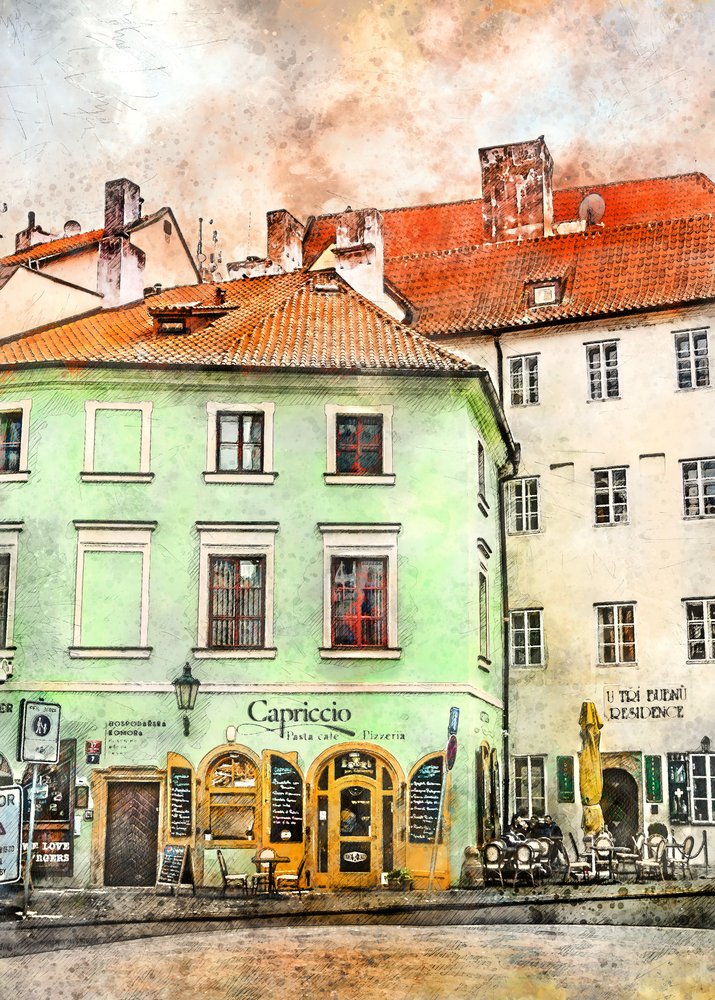 Watercolor European Cafe by Justyna Jaszke