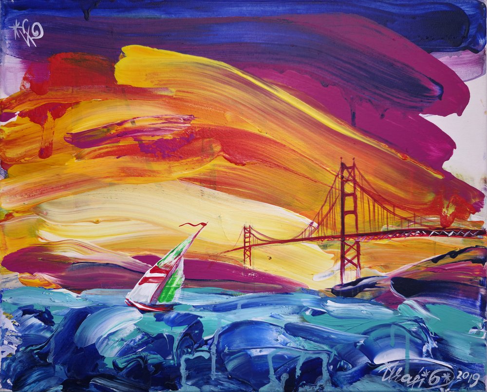 Golden Gate Sailboat Sunset by Kanat Ibragimov
