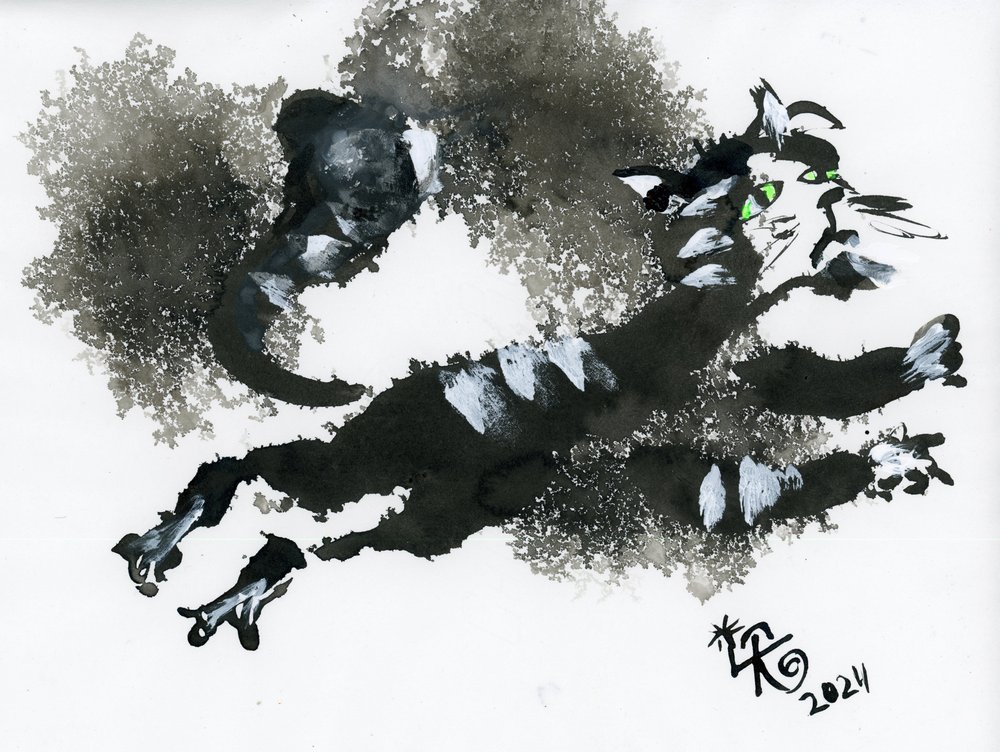 Leaping Ink Cat by Kanat Ibragimov