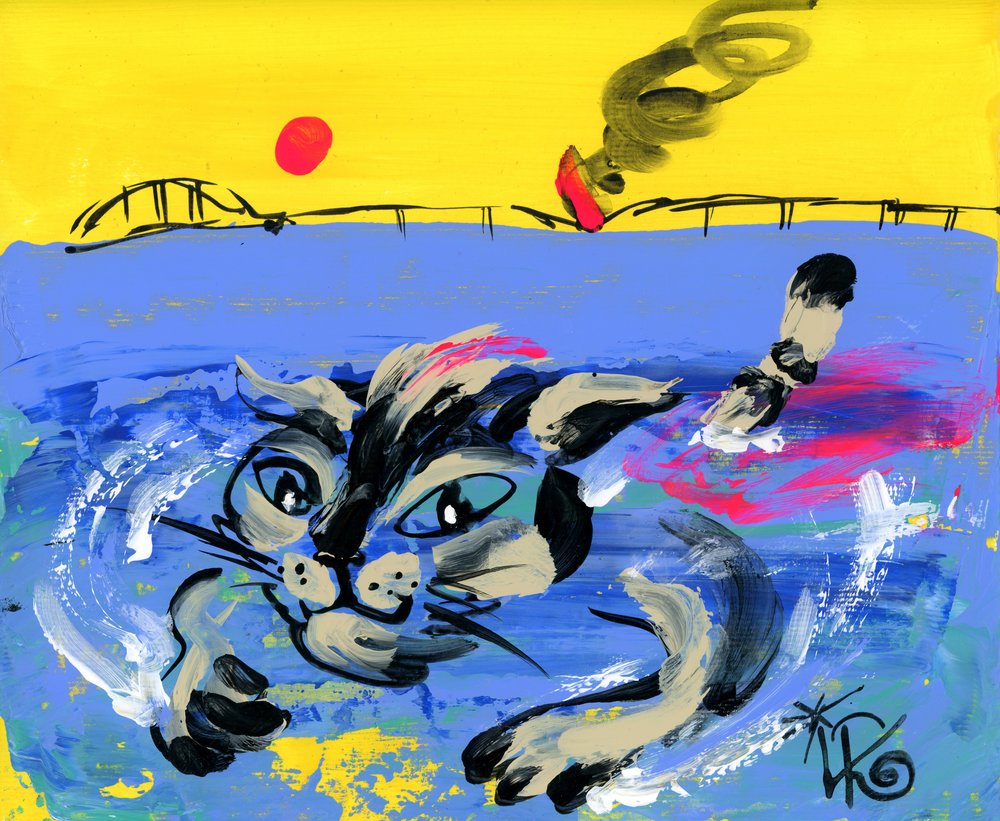 Swimming Cat Under Sun by Kanat Ibragimov