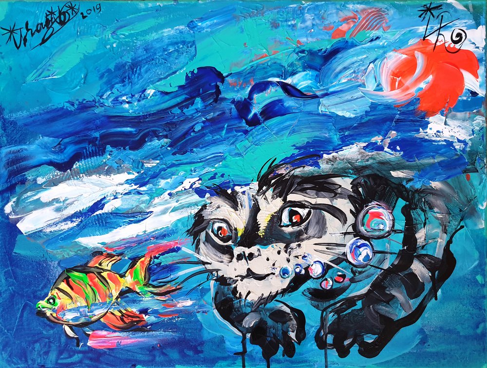 Underwater Cat And Fish by Kanat Ibragimov