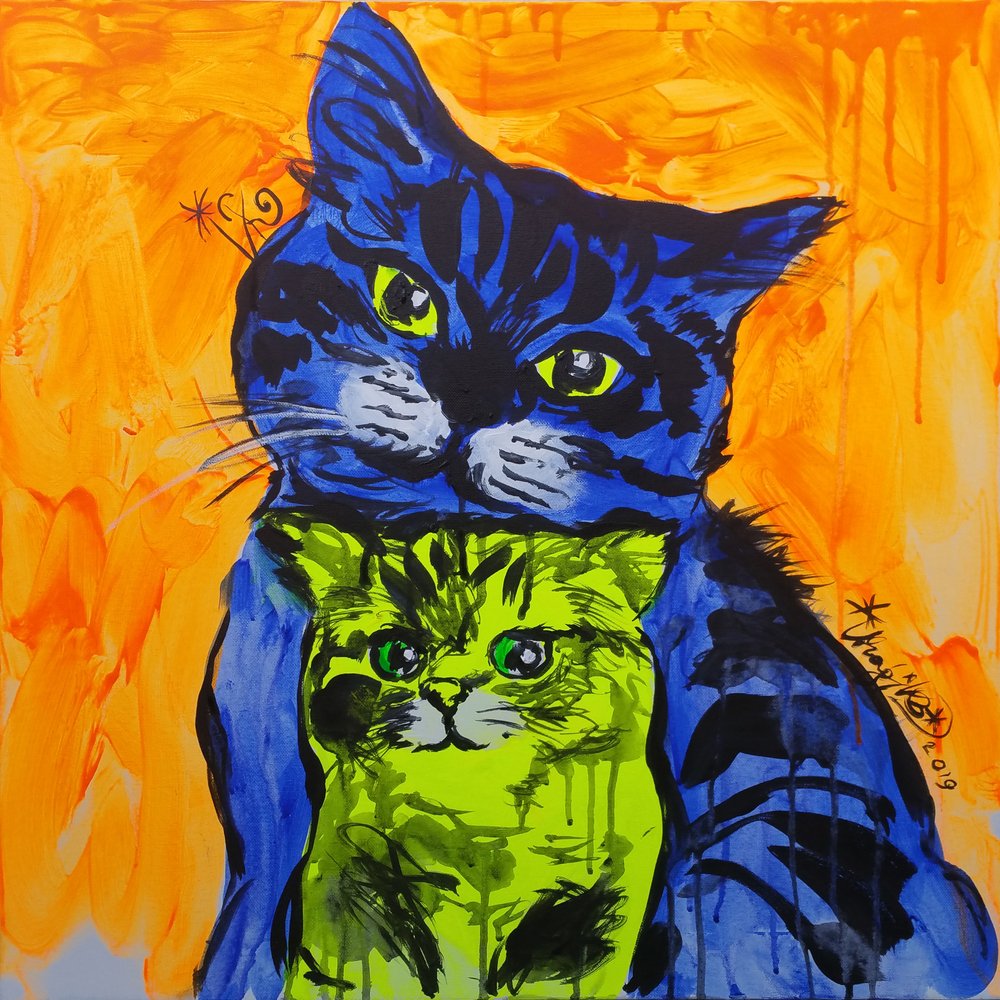 Vibrant Cat Embrace by Kanat Ibragimov