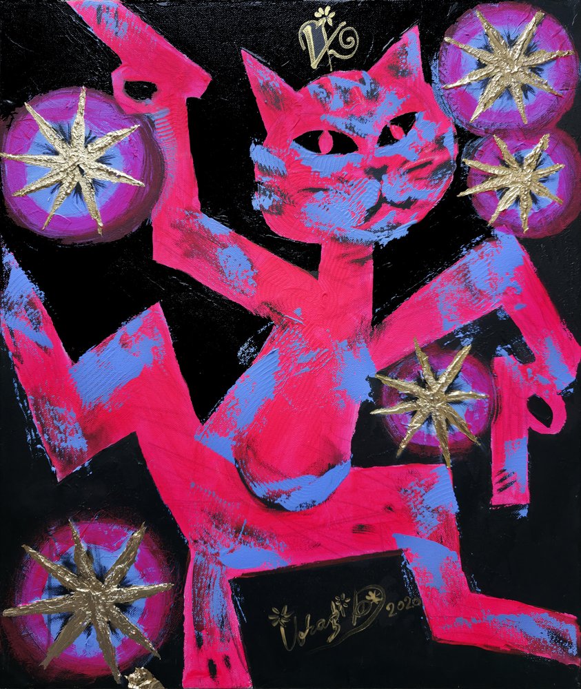Vibrant Neon Cat by Kanat Ibragimov