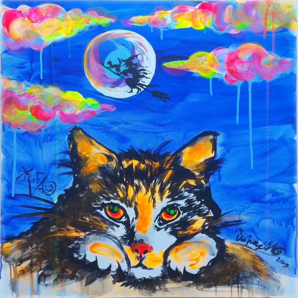 Whimsical Cat Halloween Night by Kanat Ibragimov