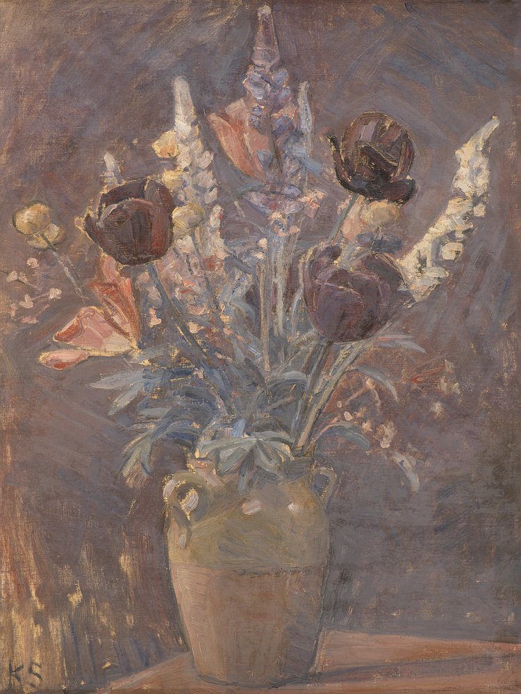 Clay Vase With Tulips and Other Flowers by Karl Schou
