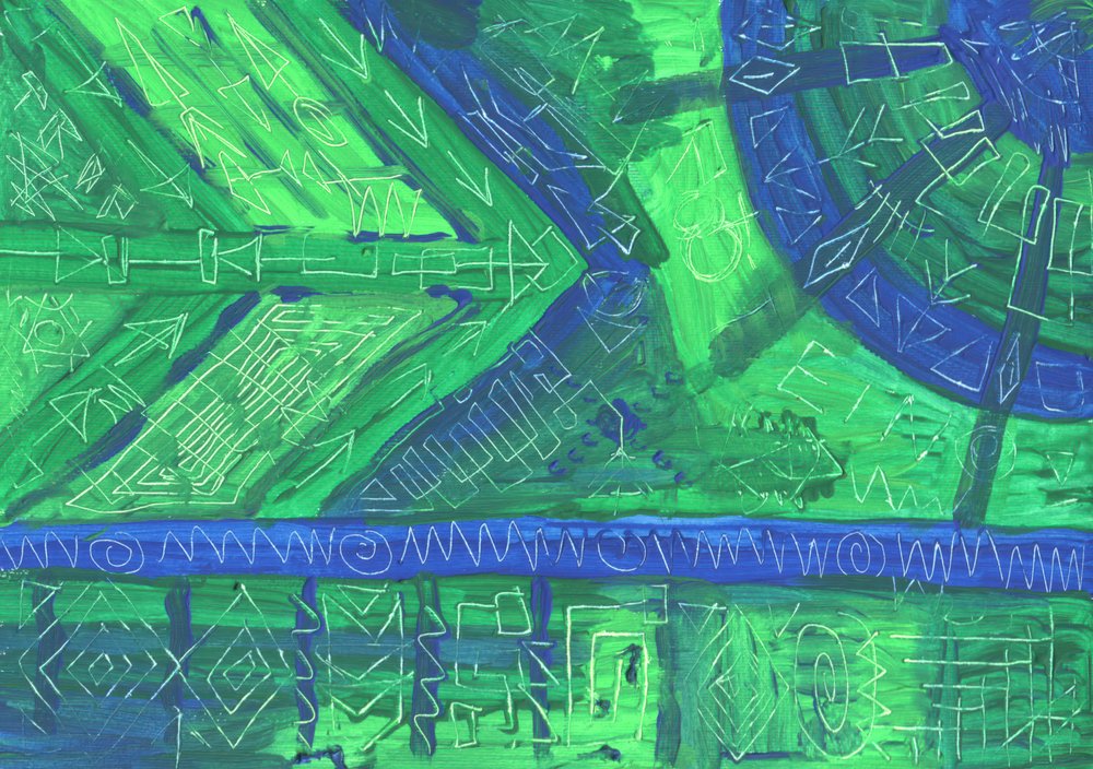 Abstract Green Blue Patterns by Kulik