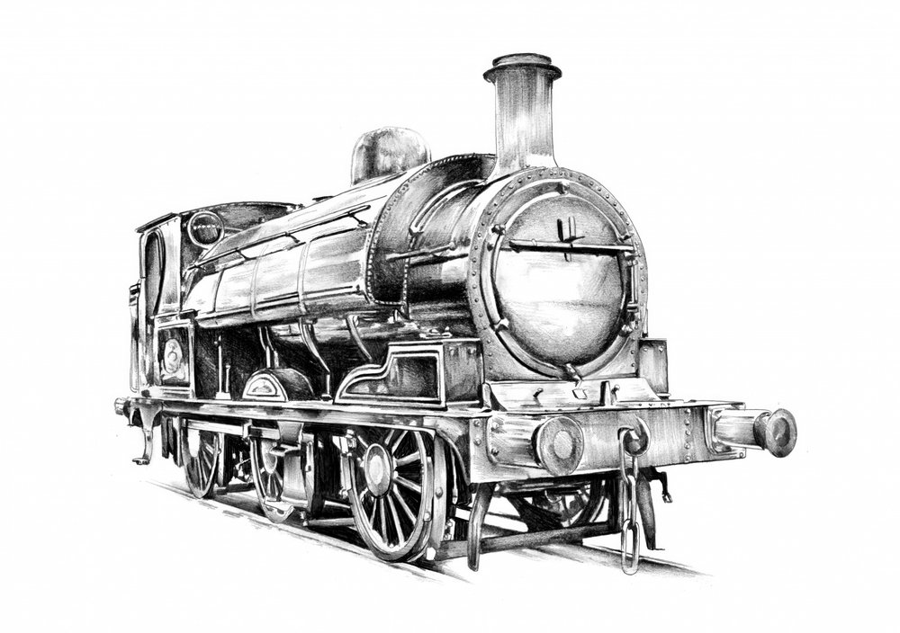Classic Steam Engine Drawing by Kulik: Buy fine art prints