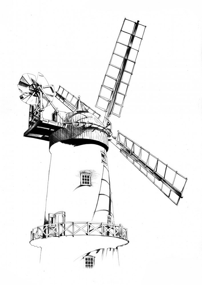 Classic Windmill Drawing by Kulik
